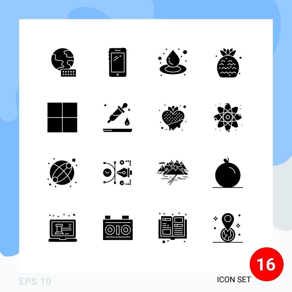 Pictogram Set of 16 Simple Solid Glyphs of drop grid drop fruit food Editable Vector Design Elements