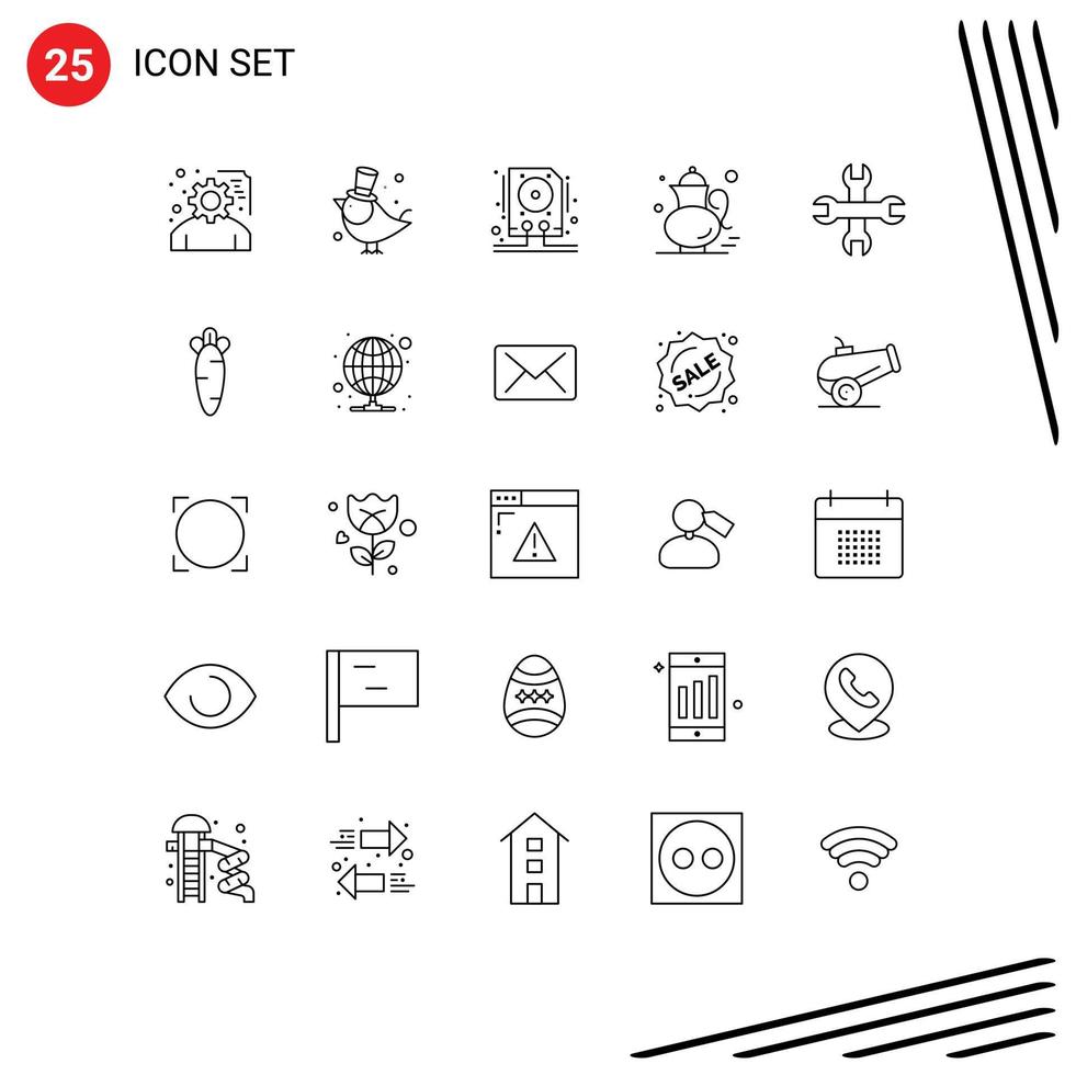 25 Universal Line Signs Symbols of options gree tea data qehwa tea Editable Vector Design Elements