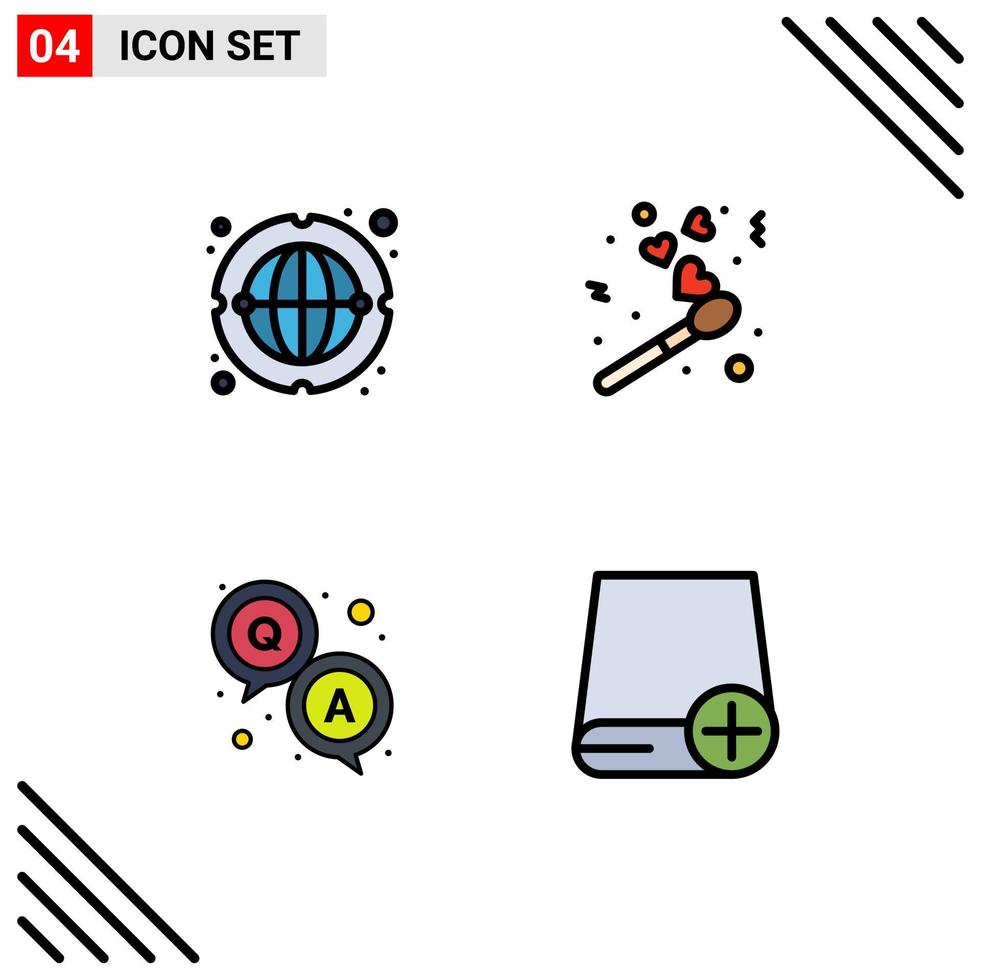 Editable Vector Line Pack of 4 Simple Filledline Flat Colors of communication qa worldwide match survey Editable Vector Design Elements