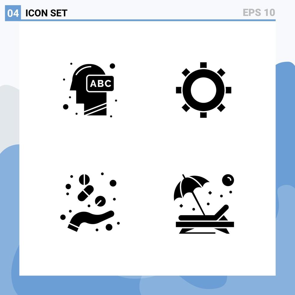 conjunto moderno de 4 pictogramas de glifos sólidos de educación conocimiento de drogas equipo salud elementos de diseño vectorial editables vector