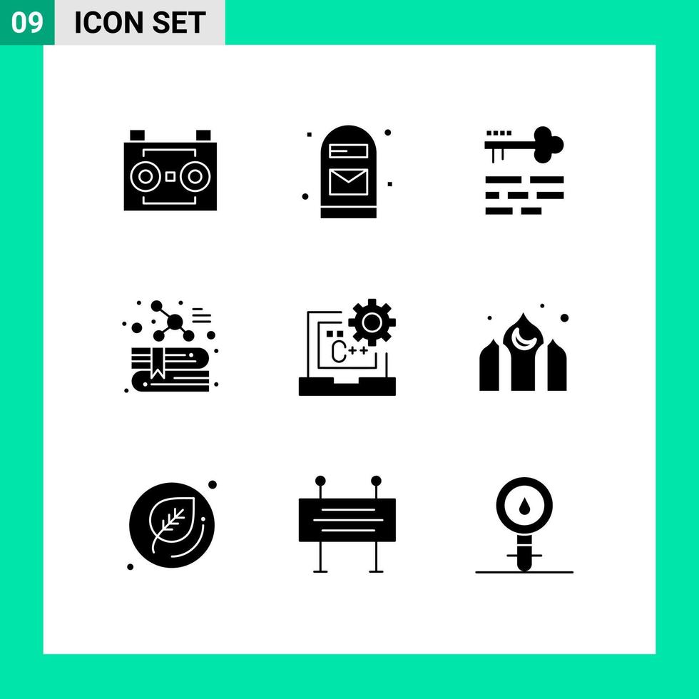 símbolos de iconos universales grupo de 9 glifos sólidos modernos de c educación post química inicio de sesión elementos de diseño vectorial editables vector