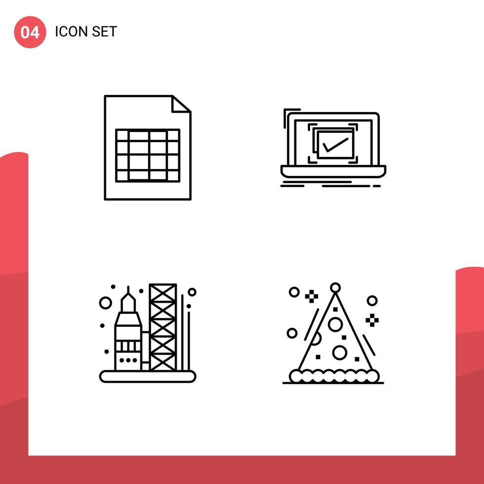 Modern Set of 4 Filledline Flat Colors Pictograph of document rocket system good space Editable Vector Design Elements