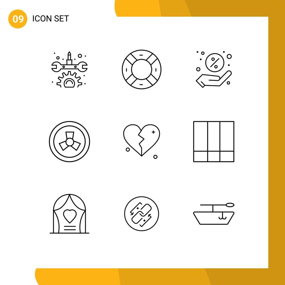 Pack of 9 Modern Outlines Signs and Symbols for Web Print Media such as grid heart sale love zombie Editable Vector Design Elements