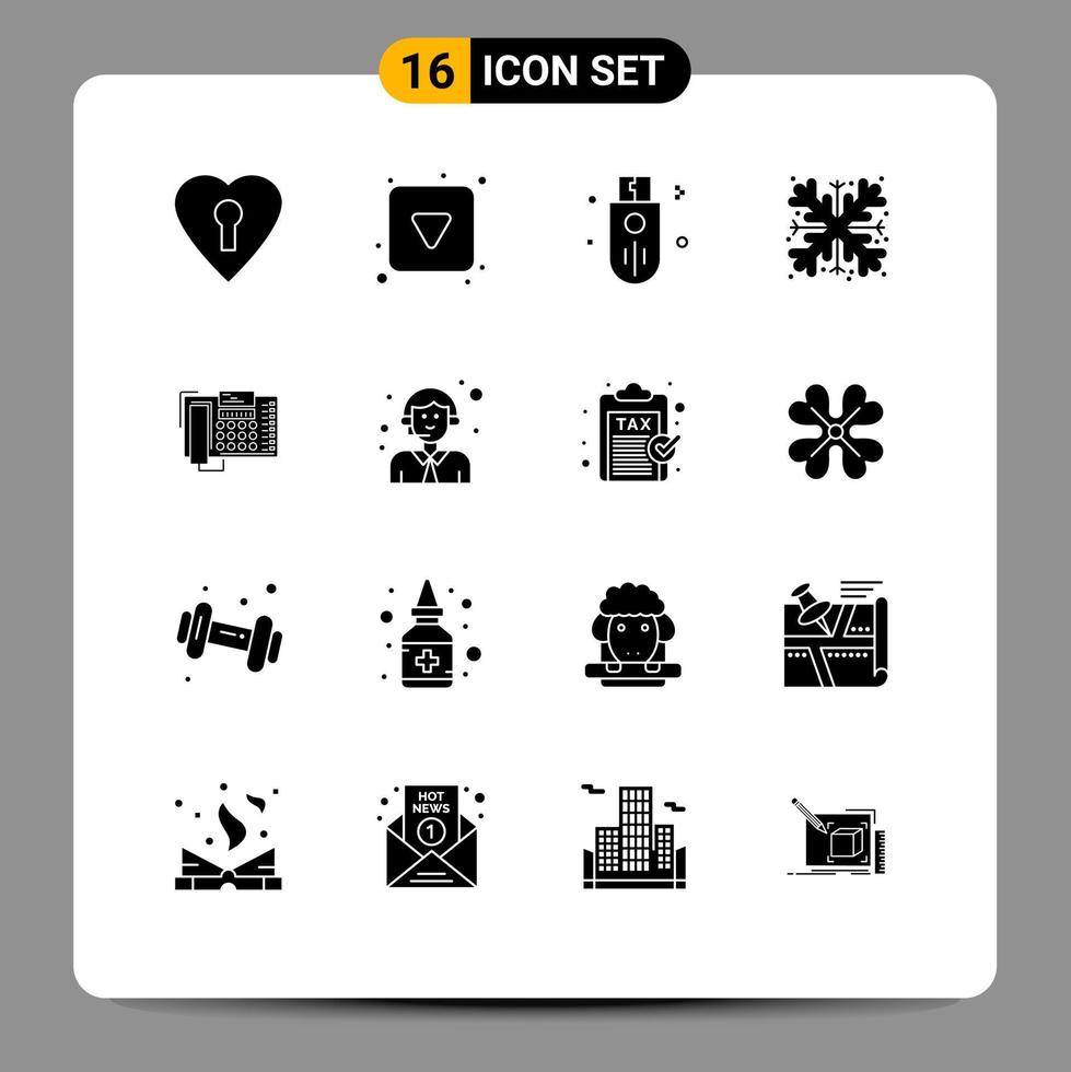 Universal Icon Symbols Group of 16 Modern Solid Glyphs of business snow memory snowflake christmas Editable Vector Design Elements