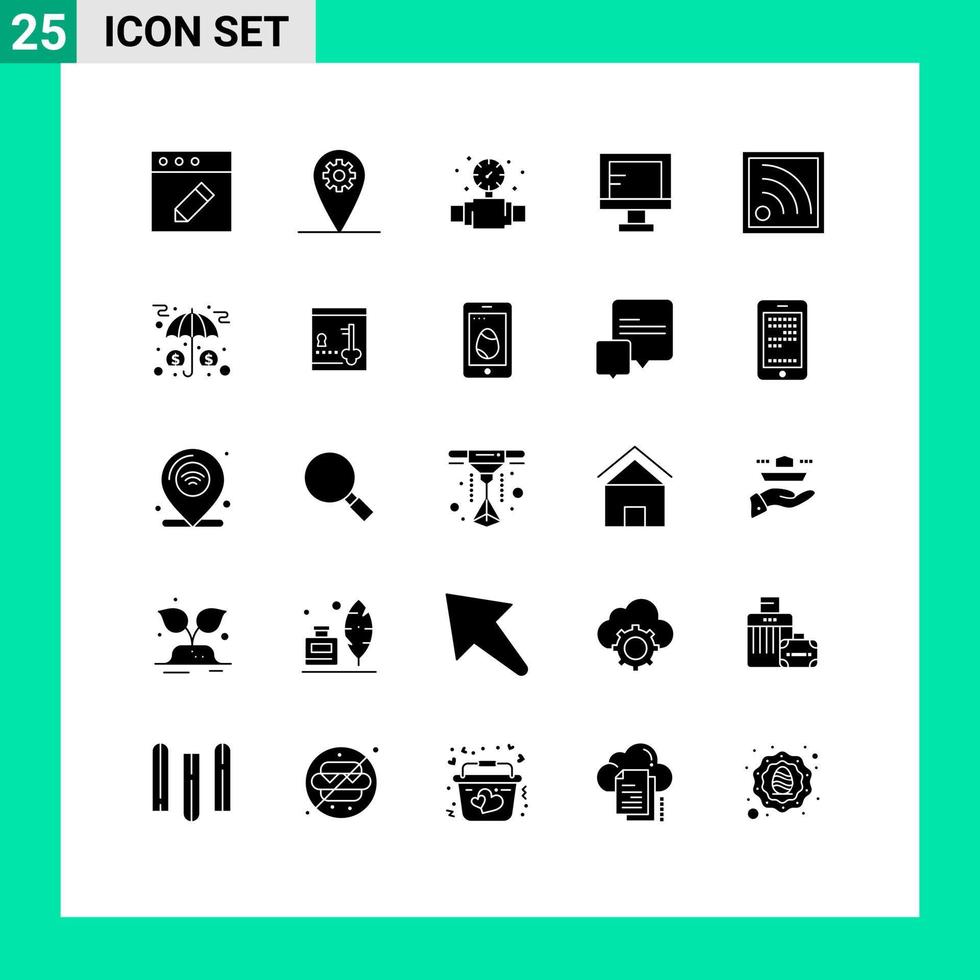 Modern Set of 25 Solid Glyphs and symbols such as assets signal plumber connection study Editable Vector Design Elements