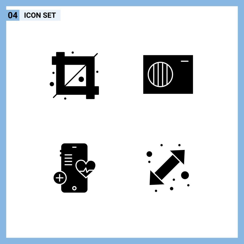 4 Universal Solid Glyphs Set for Web and Mobile Applications crop beat graphic outdoor arrow Editable Vector Design Elements