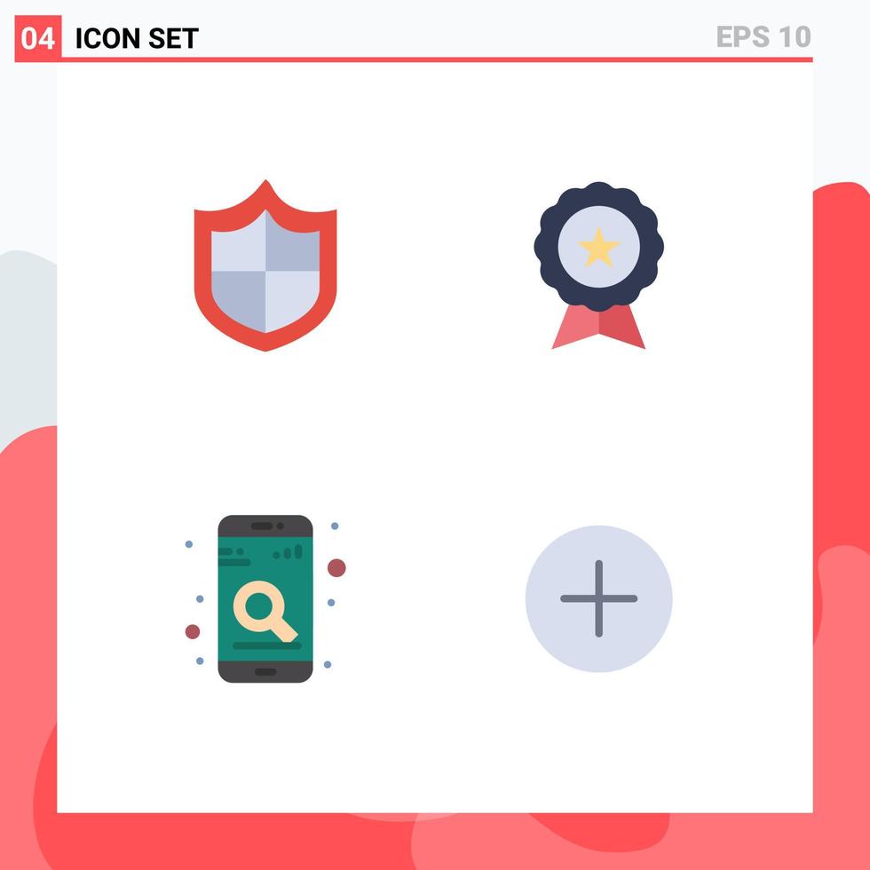 Pictogram Set of 4 Simple Flat Icons of antivirus mobile badge guarantee search Editable Vector Design Elements
