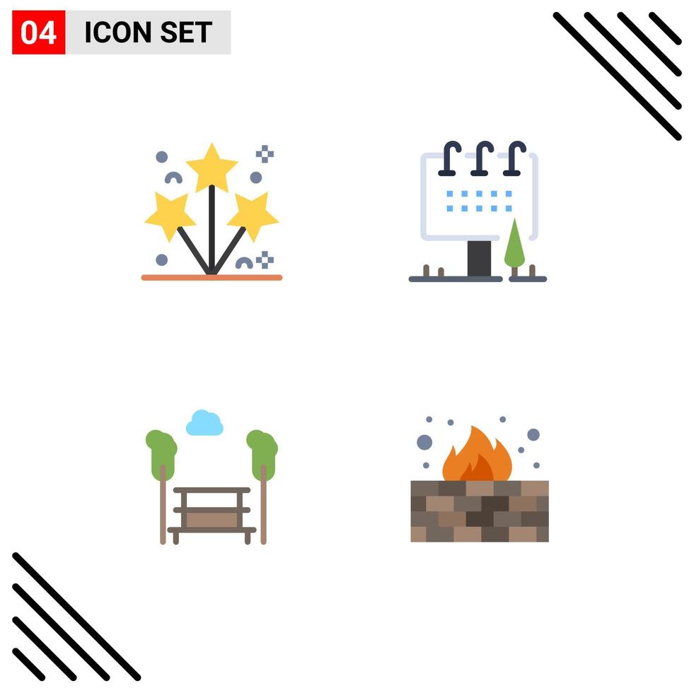 4 iconos universales planos signos símbolos de parque de fuegos artificiales chispa tablero vista elementos de diseño vectorial editables vector