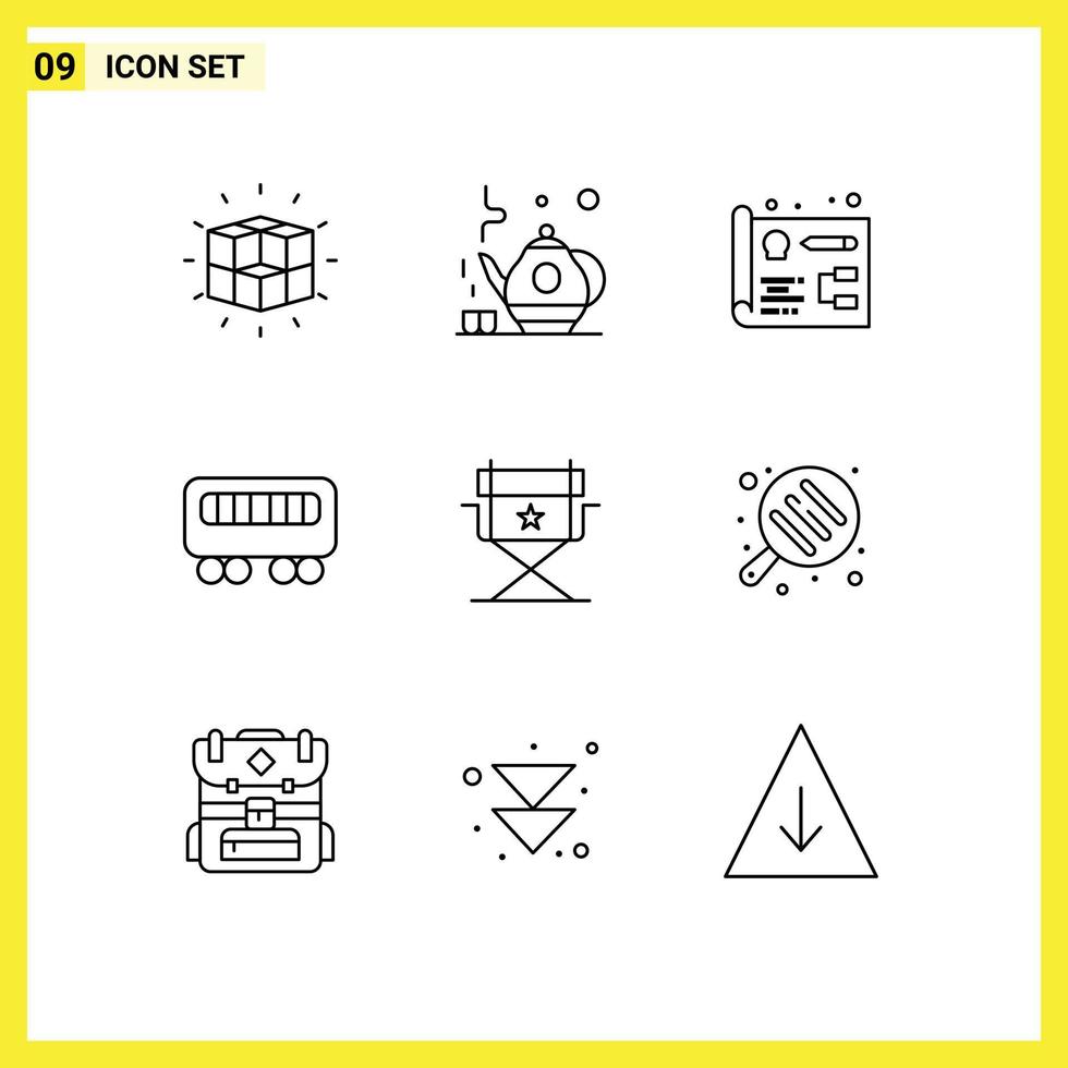 9 Outline concept for Websites Mobile and Apps camping cinema designing chair railway Editable Vector Design Elements