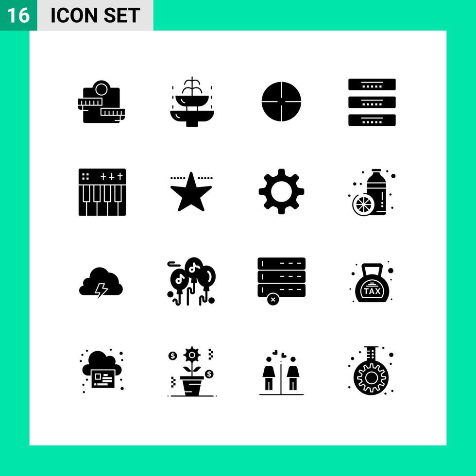 16 Thematic Vector Solid Glyphs and Editable Symbols of interior drawer tourist cupboard sport Editable Vector Design Elements