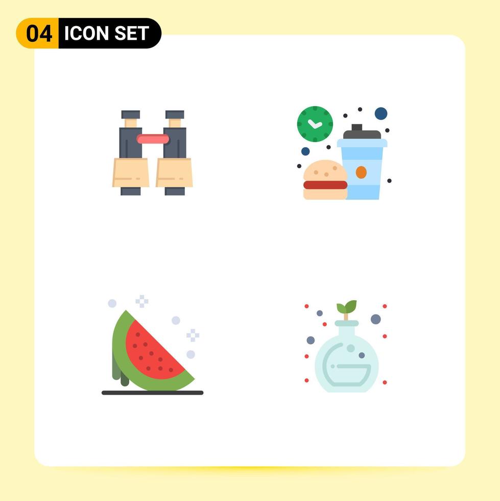 Pack of 4 Modern Flat Icons Signs and Symbols for Web Print Media such as binoculars dessert vision food summer Editable Vector Design Elements