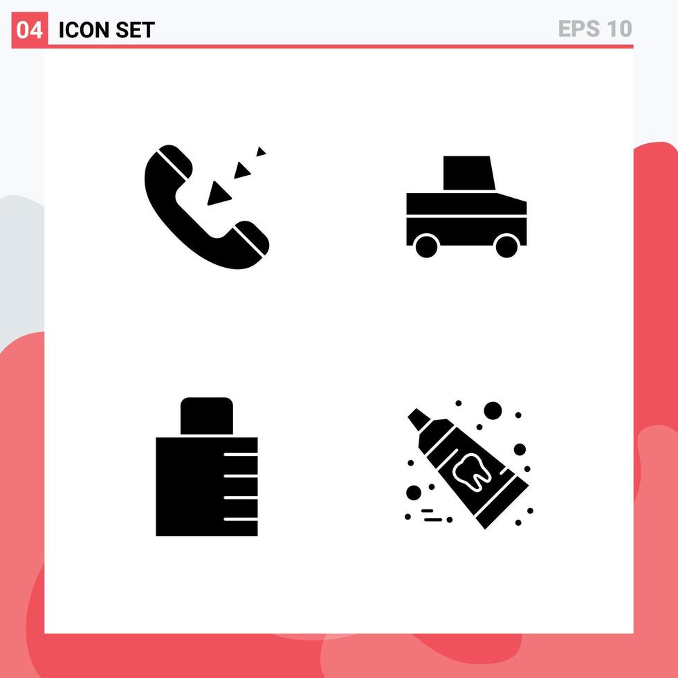 Group of 4 Solid Glyphs Signs and Symbols for call protect phone truck dental Editable Vector Design Elements
