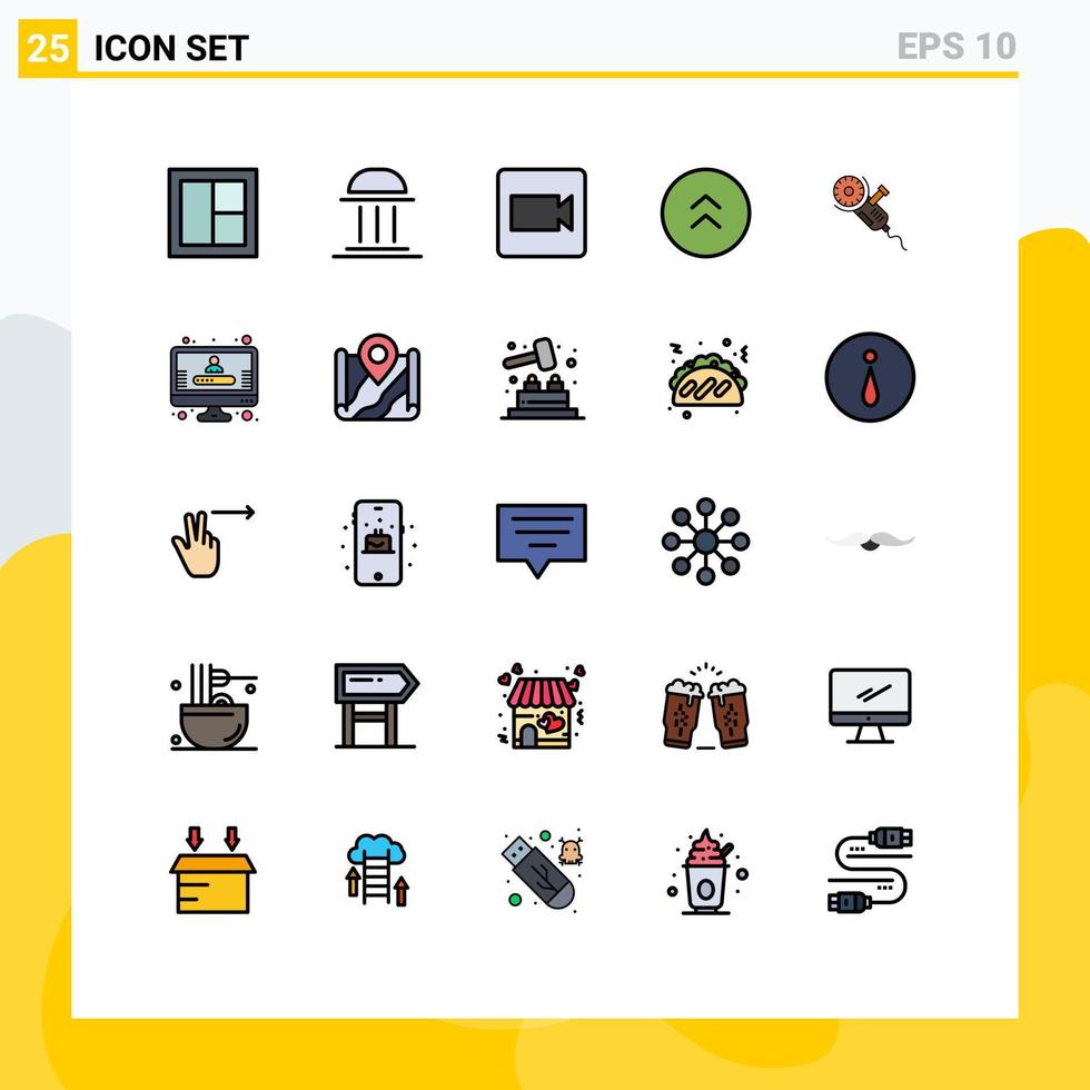 25 Thematic Vector Filled line Flat Colors and Editable Symbols of saw direction column circle video Editable Vector Design Elements