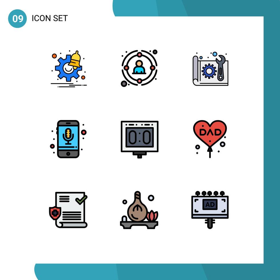 9 Filledline Flat Color concept for Websites Mobile and Apps recording mobile strategic device paper Editable Vector Design Elements