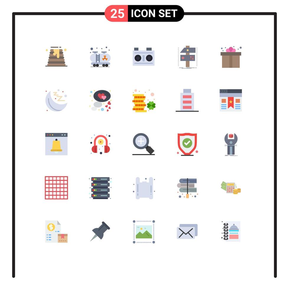 User Interface Pack of 25 Basic Flat Colors of gift game media developer craft Editable Vector Design Elements