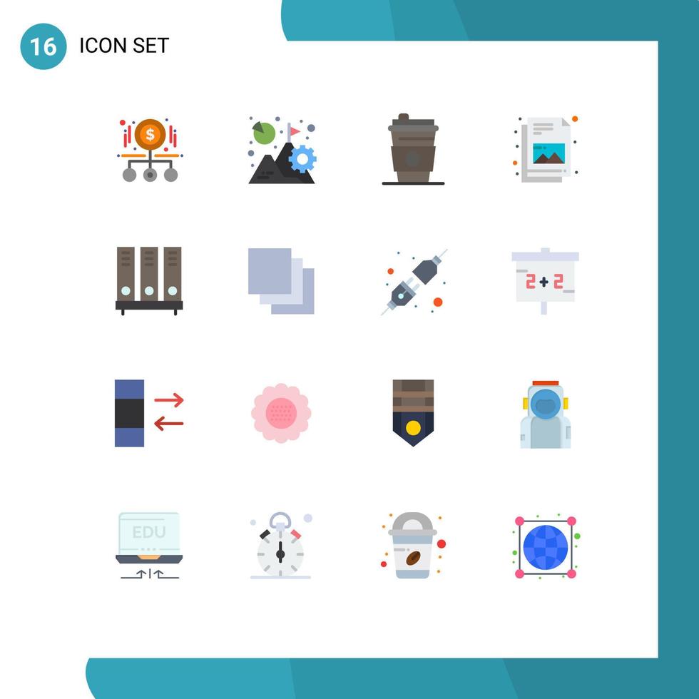 16 User Interface Flat Color Pack of modern Signs and Symbols of data picture growth file drink Editable Pack of Creative Vector Design Elements