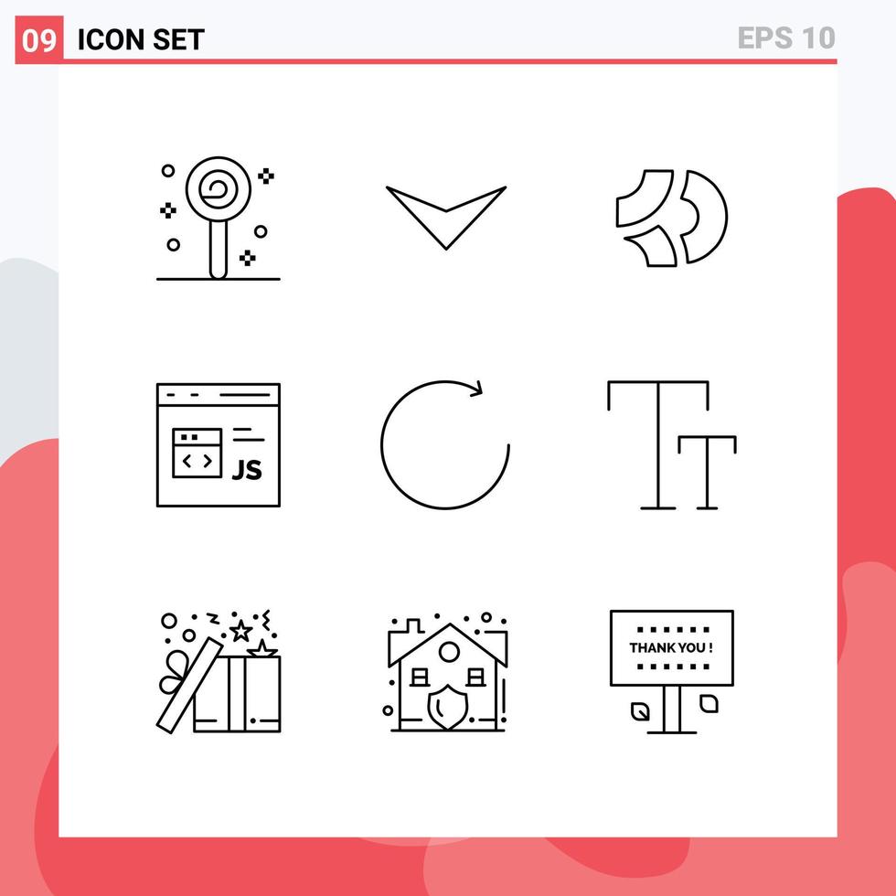 Modern Set of 9 Outlines Pictograph of clockwise js coin development coding Editable Vector Design Elements