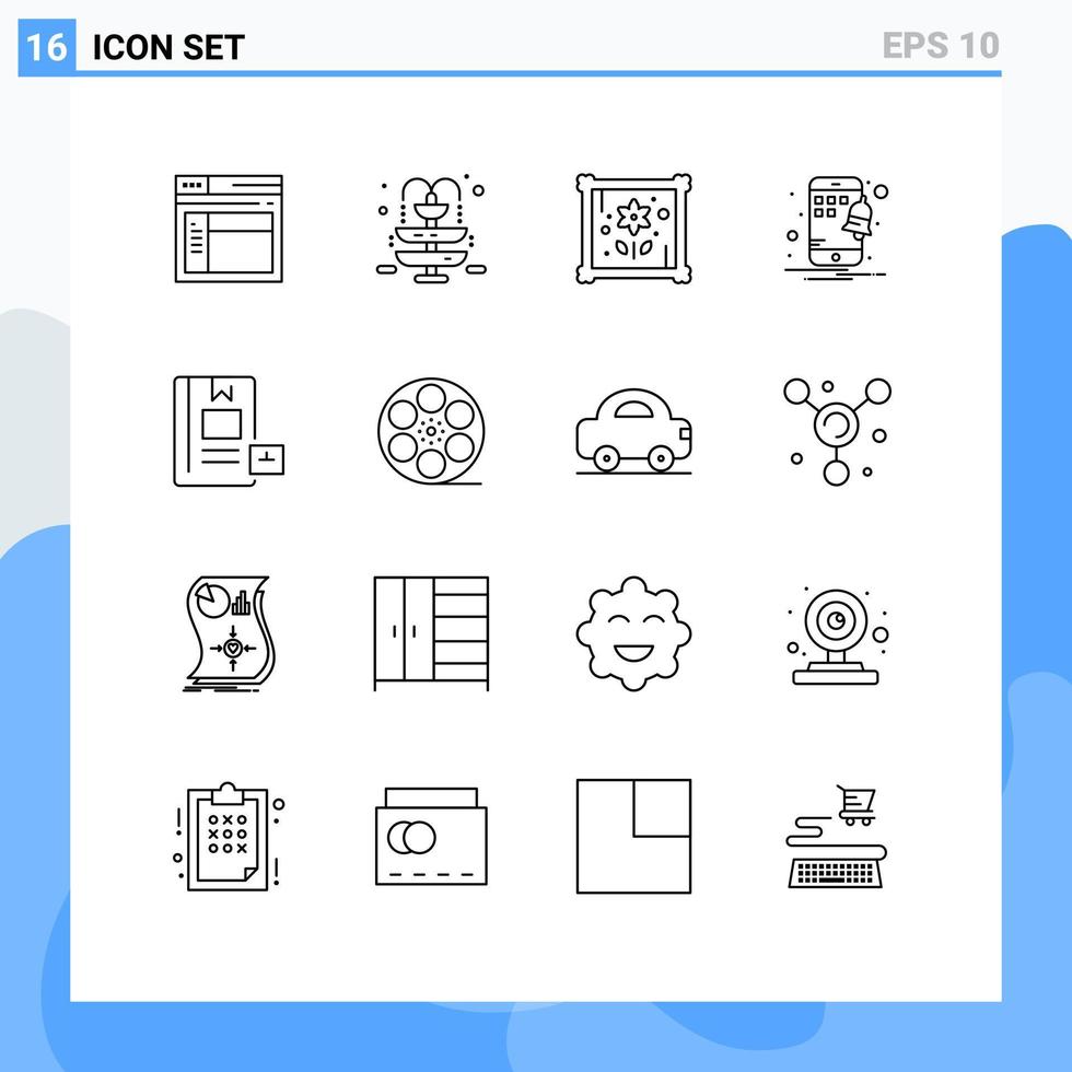 conjunto de pictogramas de 16 esquemas simples de aprendizaje, educación, pasatiempos, elementos de diseño de vectores editables para teléfonos inteligentes