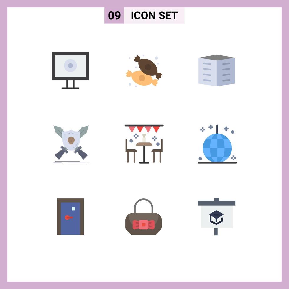 Flat Color Pack of 9 Universal Symbols of celebration shield building game badge Editable Vector Design Elements
