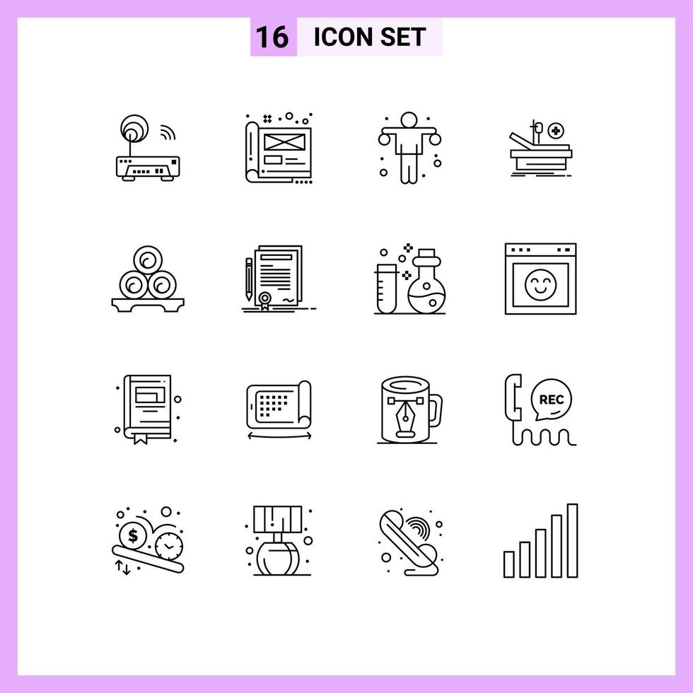 Pack of 16 creative Outlines of massage medical file theater sport Editable Vector Design Elements