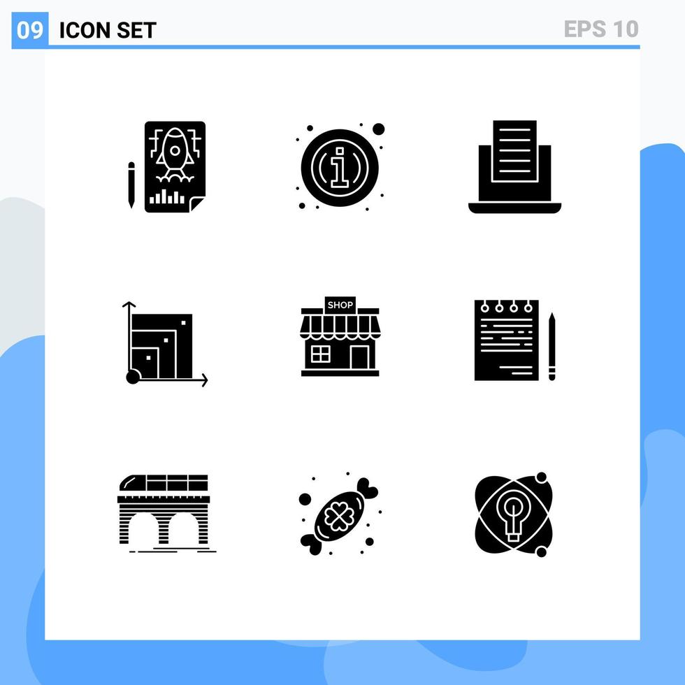 9 Thematic Vector Solid Glyphs and Editable Symbols of online shop laptop scince system Editable Vector Design Elements