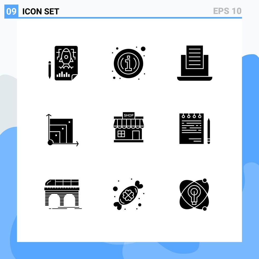 9 glifos sólidos vectoriales temáticos y símbolos editables de los elementos de diseño vectorial editables del sistema de scince de la computadora portátil de la tienda en línea vector