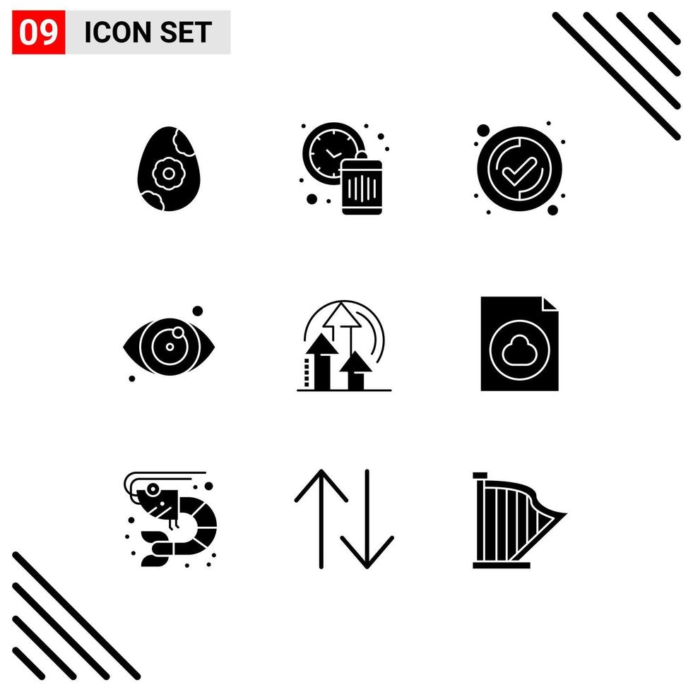 Modern Set of 9 Solid Glyphs Pictograph of cloud performance tick method eye test Editable Vector Design Elements