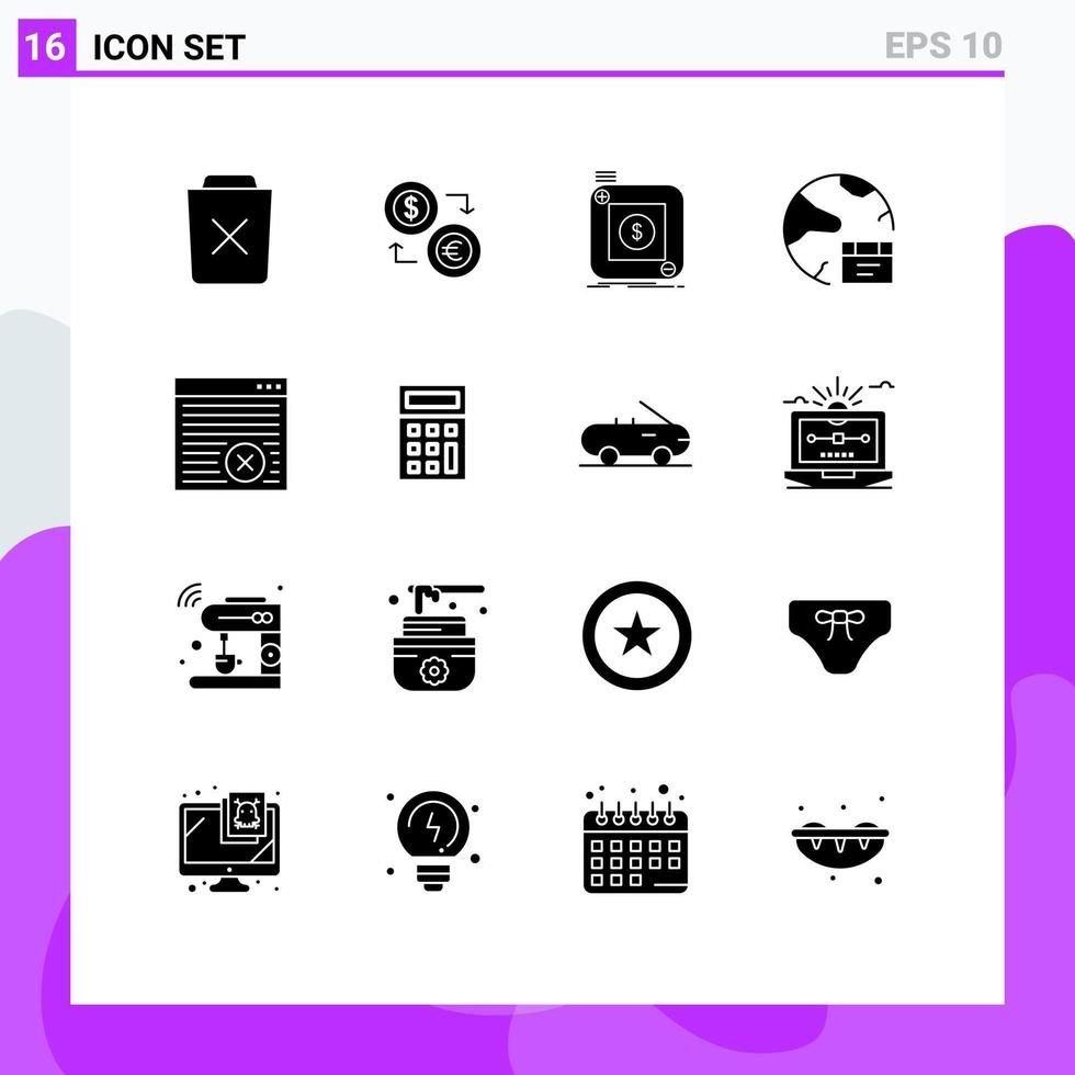 Mobile Interface Solid Glyph Set of 16 Pictograms of mobile app dollar store money Editable Vector Design Elements