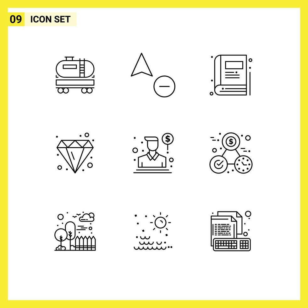 9 Creative Icons Modern Signs and Symbols of salesman person bookmark agent diamond Editable Vector Design Elements