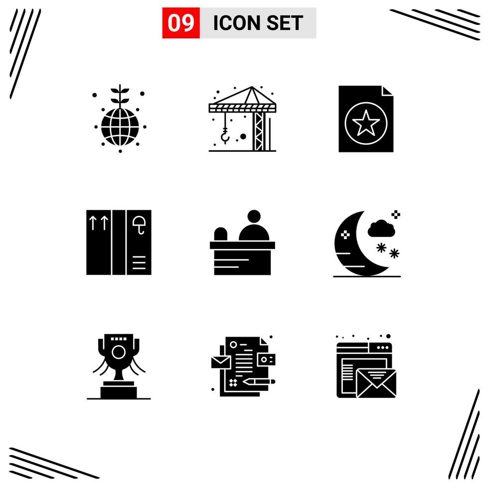 9 Universal Solid Glyphs Set for Web and Mobile Applications moon halloween favorite window cashier Editable Vector Design Elements