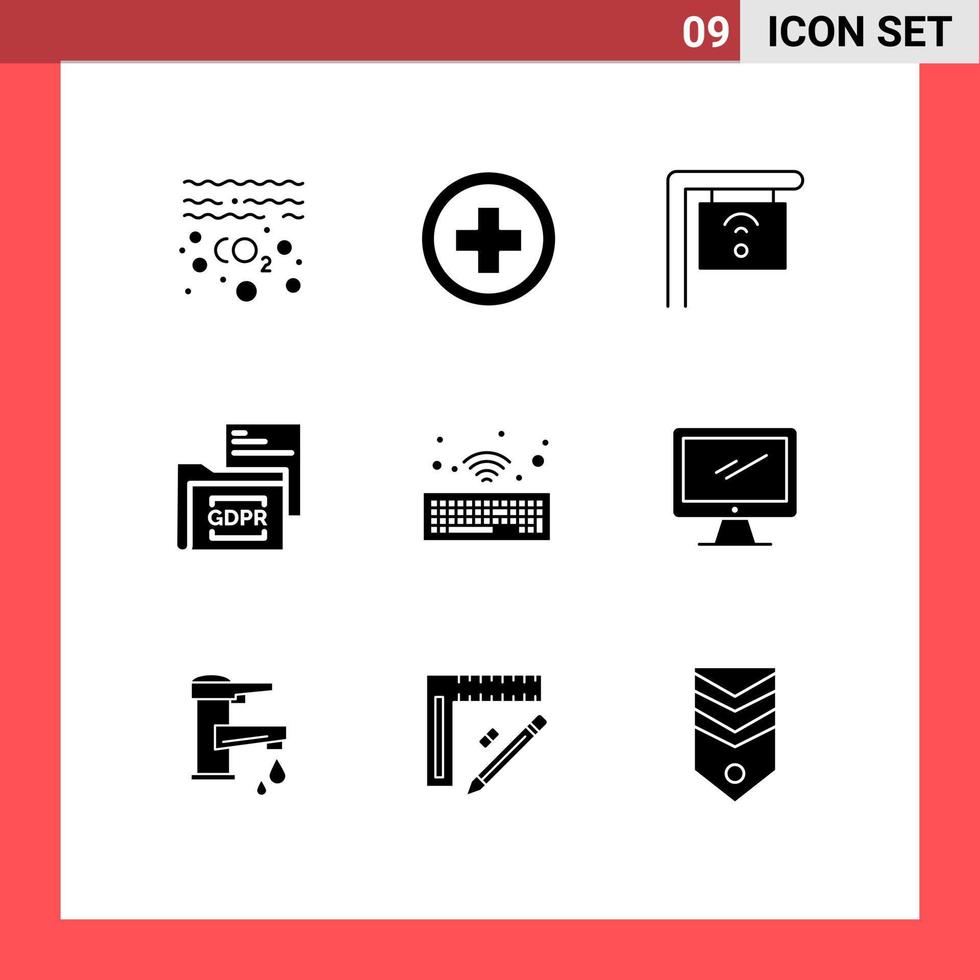 User Interface Pack of 9 Basic Solid Glyphs of keyboard gdpr cafe folder document Editable Vector Design Elements