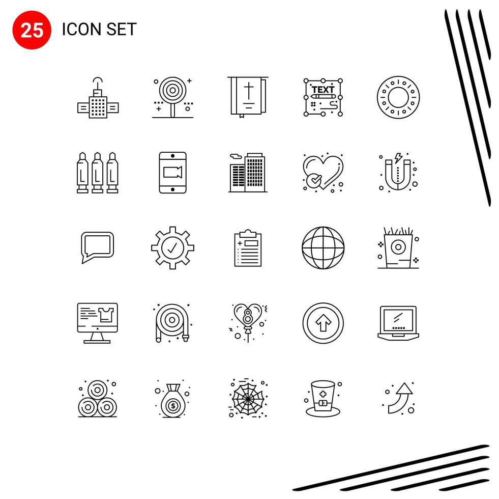 User Interface Pack of 25 Basic Lines of write document bible creative thanksgiving Editable Vector Design Elements