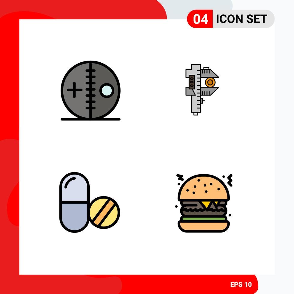 Set of 4 Vector Filledline Flat Colors on Grid for costume tiny puncture accuracy medical Editable Vector Design Elements
