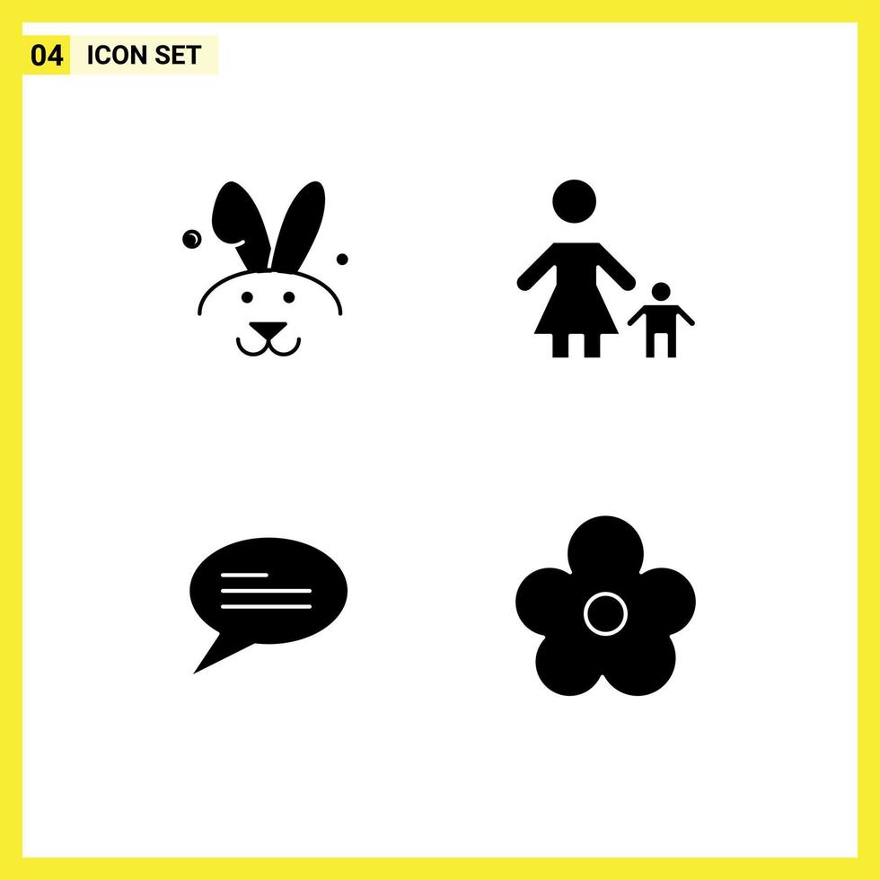 4 User Interface Solid Glyph Pack of modern Signs and Symbols of bynny conversation child mom flower Editable Vector Design Elements