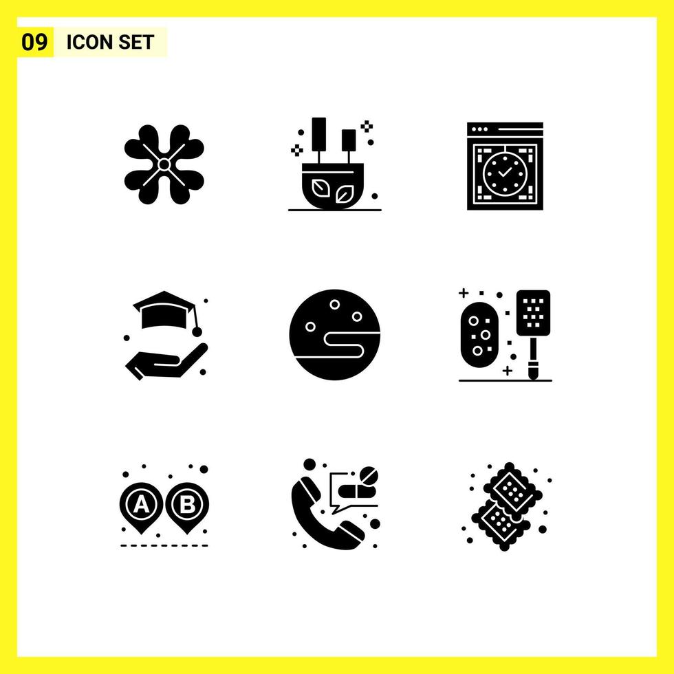 9 Thematic Vector Solid Glyphs and Editable Symbols of night life computer insurance web Editable Vector Design Elements