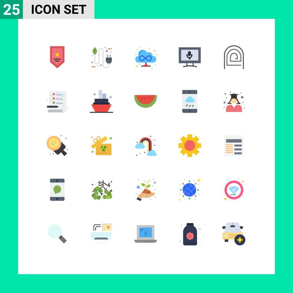 conjunto de pictogramas de 25 colores planos simples de elementos de diseño vectorial editables del monitor del micrófono del enchufe del dedo de la contraseña vector