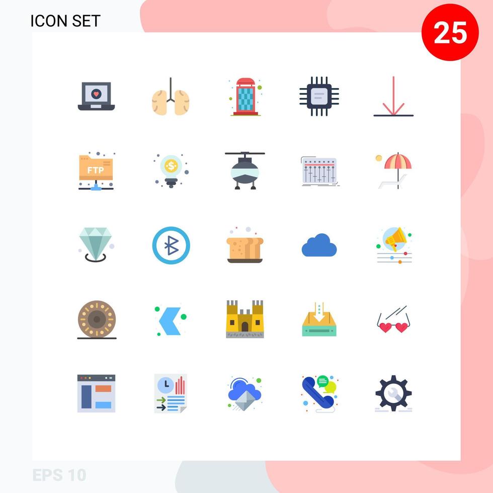 grupo de símbolos de iconos universales de 25 colores planos modernos de dispositivos de flecha llamada cpu de atención médica elementos de diseño vectorial editables vector