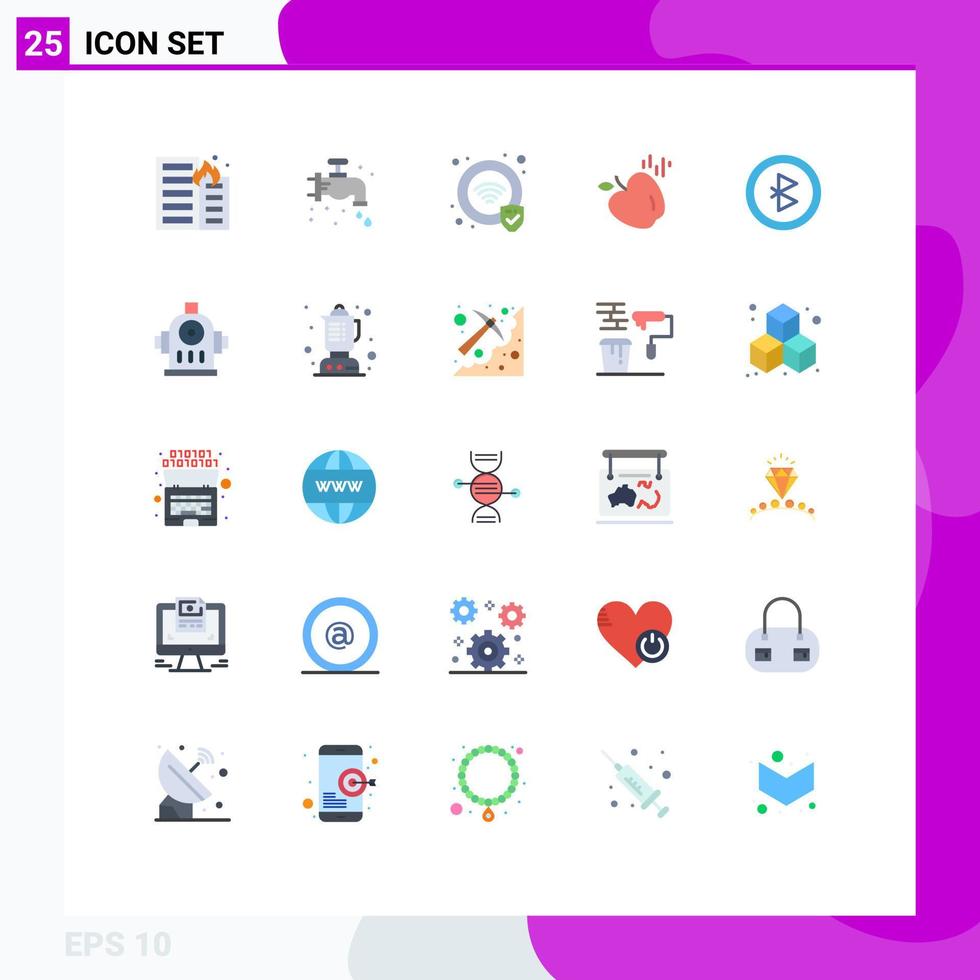 Group of 25 Flat Colors Signs and Symbols for signal bluetooth plumbing science apple Editable Vector Design Elements