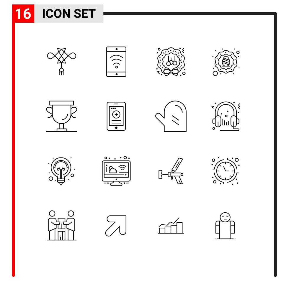 Pack of 16 Modern Outlines Signs and Symbols for Web Print Media such as award egg decoration celebration holidays Editable Vector Design Elements