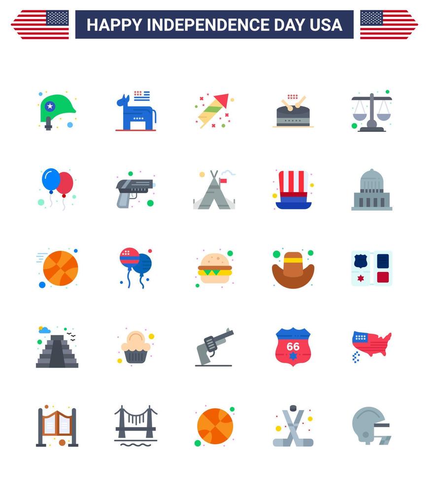 25 iconos creativos de ee.uu. signos de independencia modernos y símbolos del 4 de julio de la justicia desfile celebración tambor de música editable elementos de diseño vectorial del día de ee.uu. vector