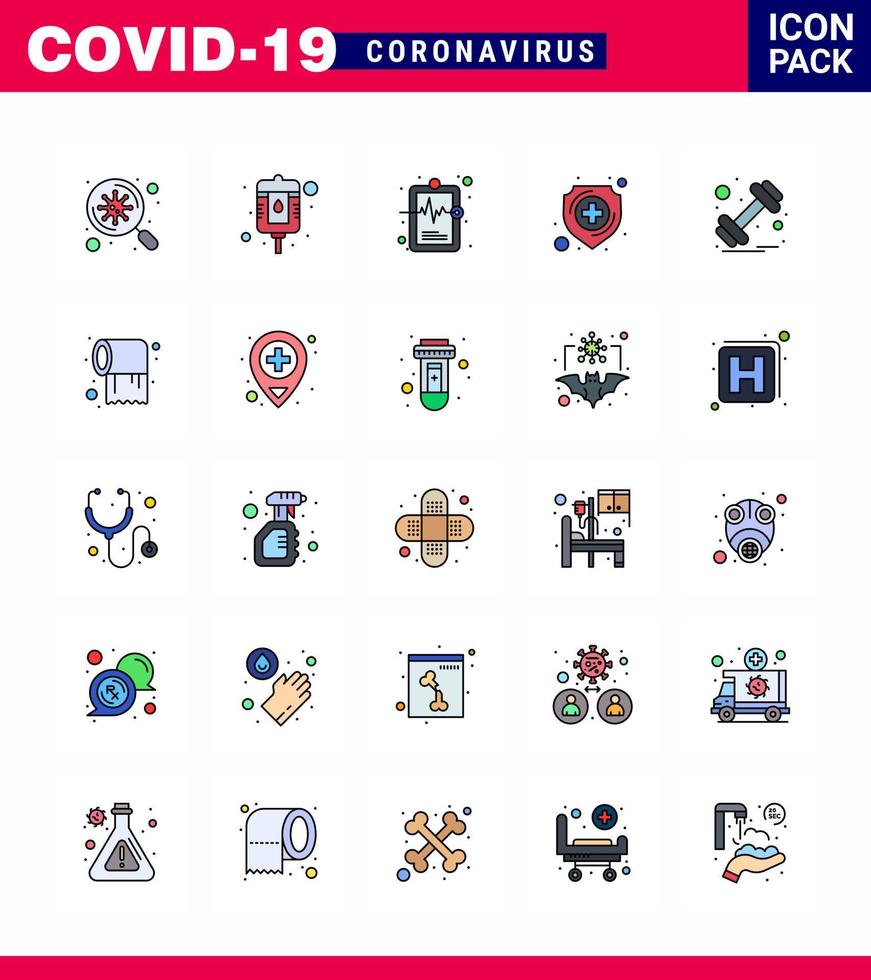 conjunto de iconos de prevención de coronavirus 25 peso azul con mancuernas gráfico de hospital escudo cuidado de la salud coronavirus viral 2019nov elementos de diseño de vectores de enfermedades