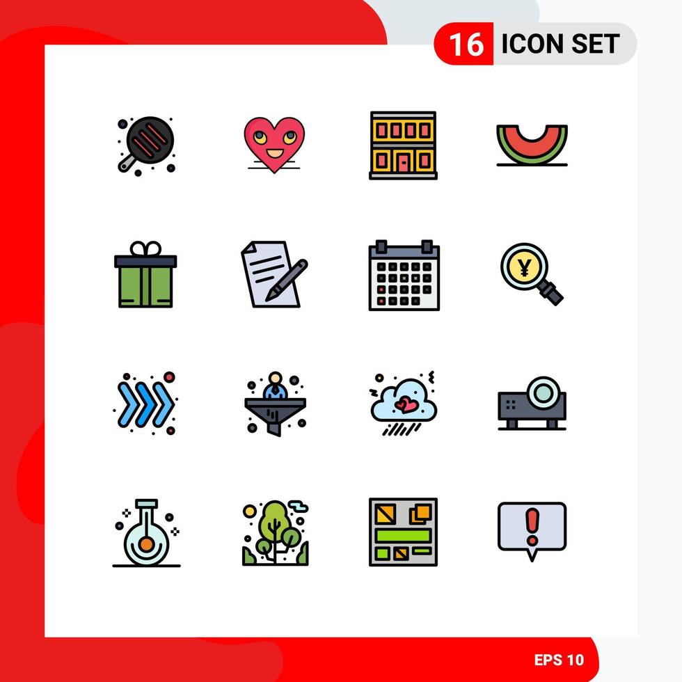 paquete de iconos de vectores de stock de 16 signos y símbolos de línea para elementos de diseño de vectores creativos editables de bayas de frutas de construcción de melón de regalo