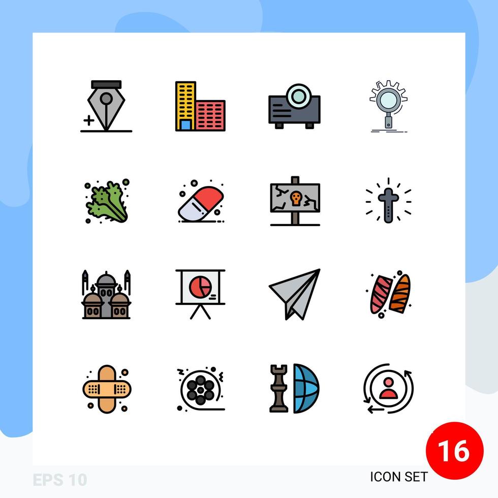 Mobile Interface Flat Color Filled Line Set of 16 Pictograms of vegetables food projector diet