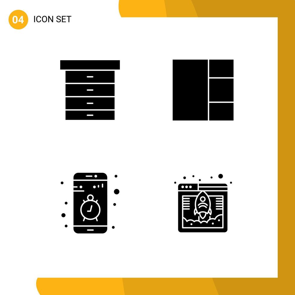 4 signos universales de glifos sólidos símbolos de elementos de diseño vectorial editables de la base de datos de contacto de la cuadrícula de parada de decoración vector