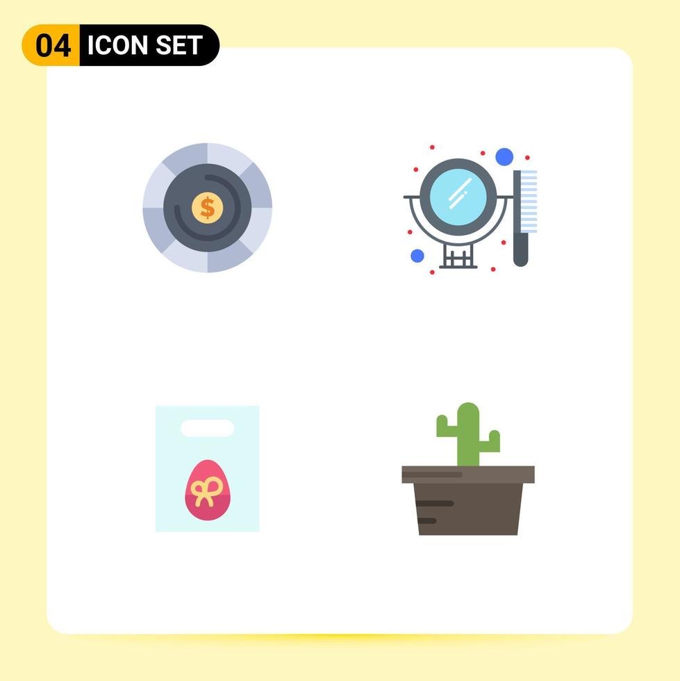 Group of 4 Flat Icons Signs and Symbols for budget gift beauty set cactus Editable Vector Design Elements