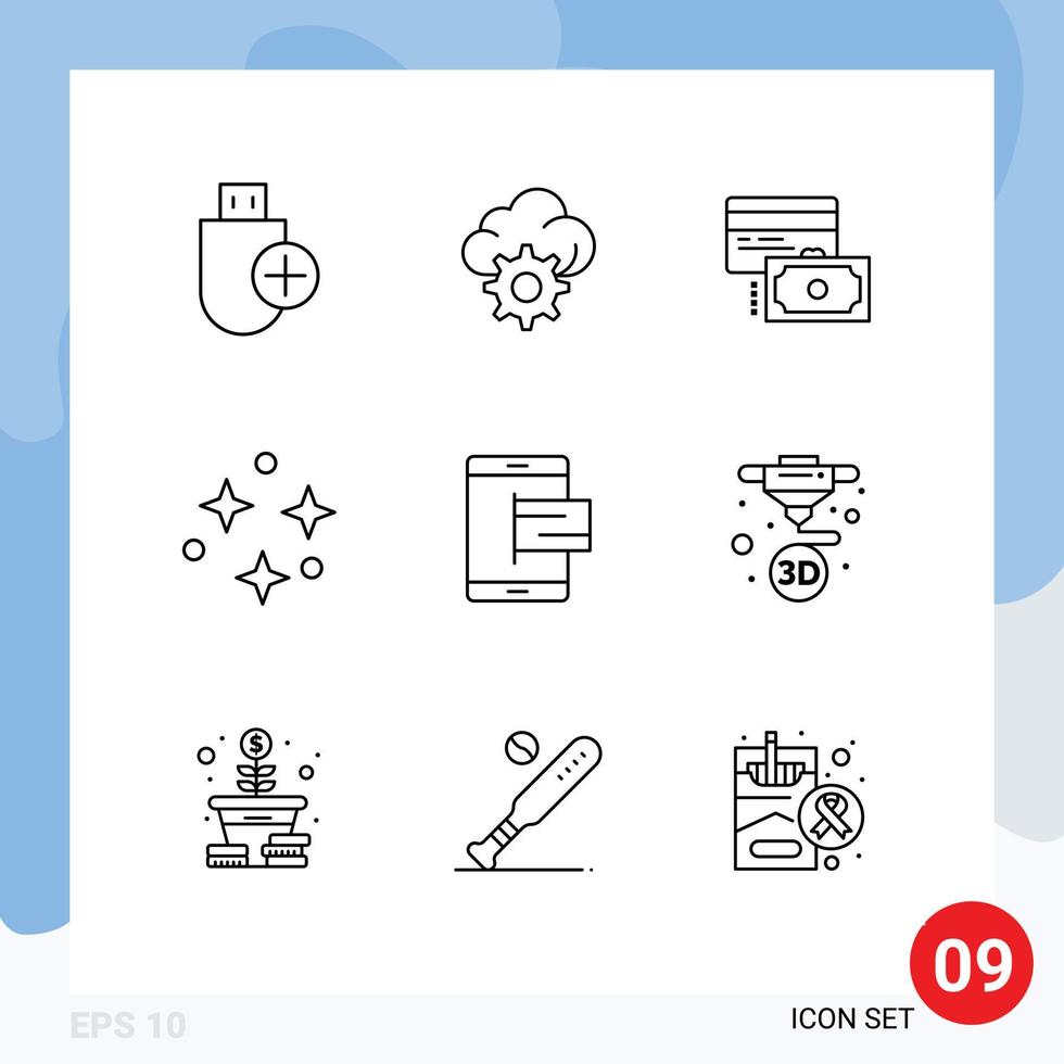 Universal Icon Symbols Group of 9 Modern Outlines of e stars card space nature Editable Vector Design Elements