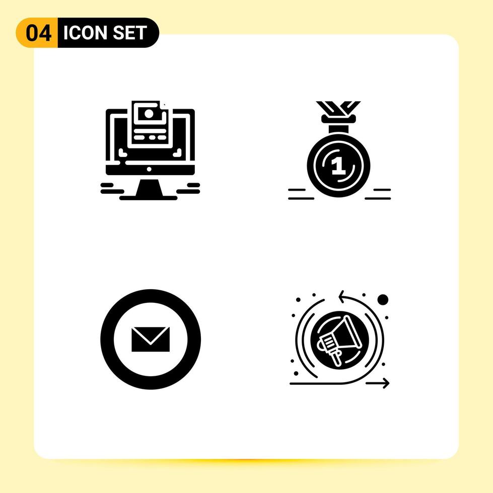 Universal Icon Symbols Group of 4 Modern Solid Glyphs of screen mail website first sharp Editable Vector Design Elements