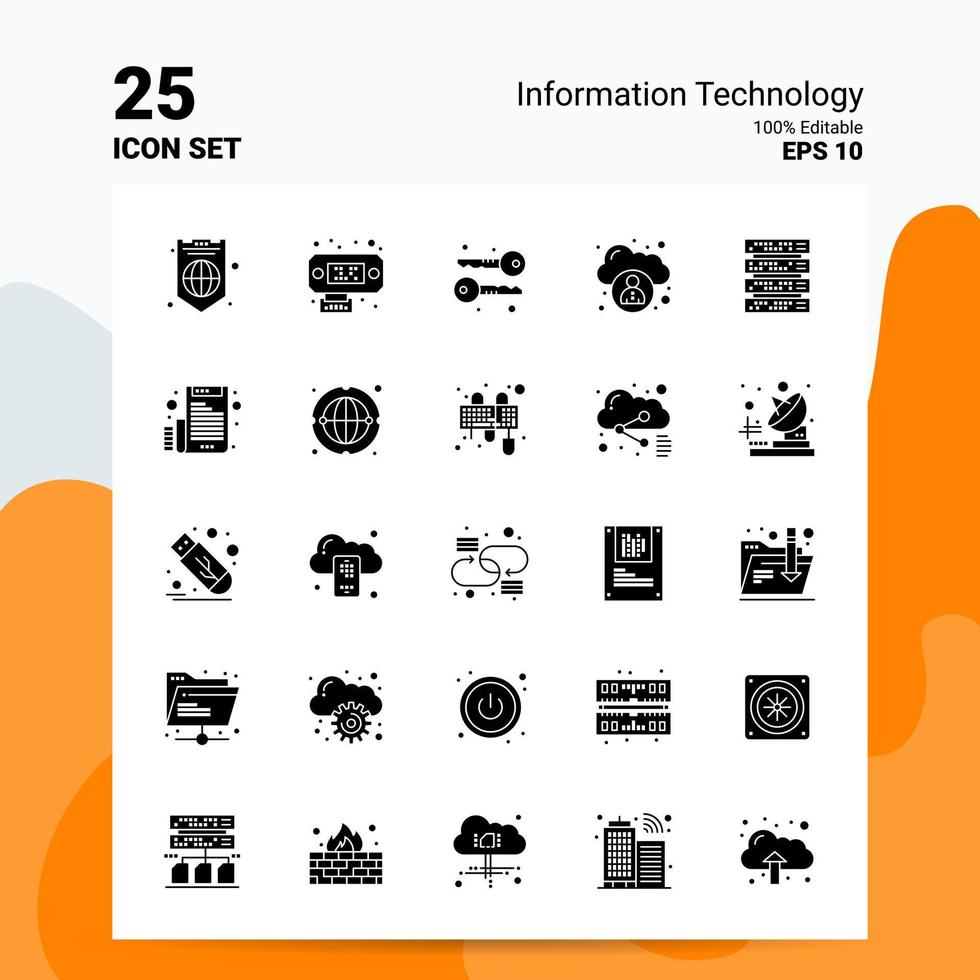 25 Information Technology Icon Set 100 Editable EPS 10 Files Business Logo Concept Ideas Solid Glyph icon design vector