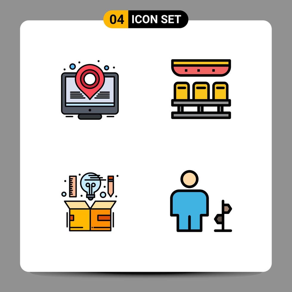 Mobile Interface Filledline Flat Color Set of 4 Pictograms of heat map design seats travel thinking Editable Vector Design Elements