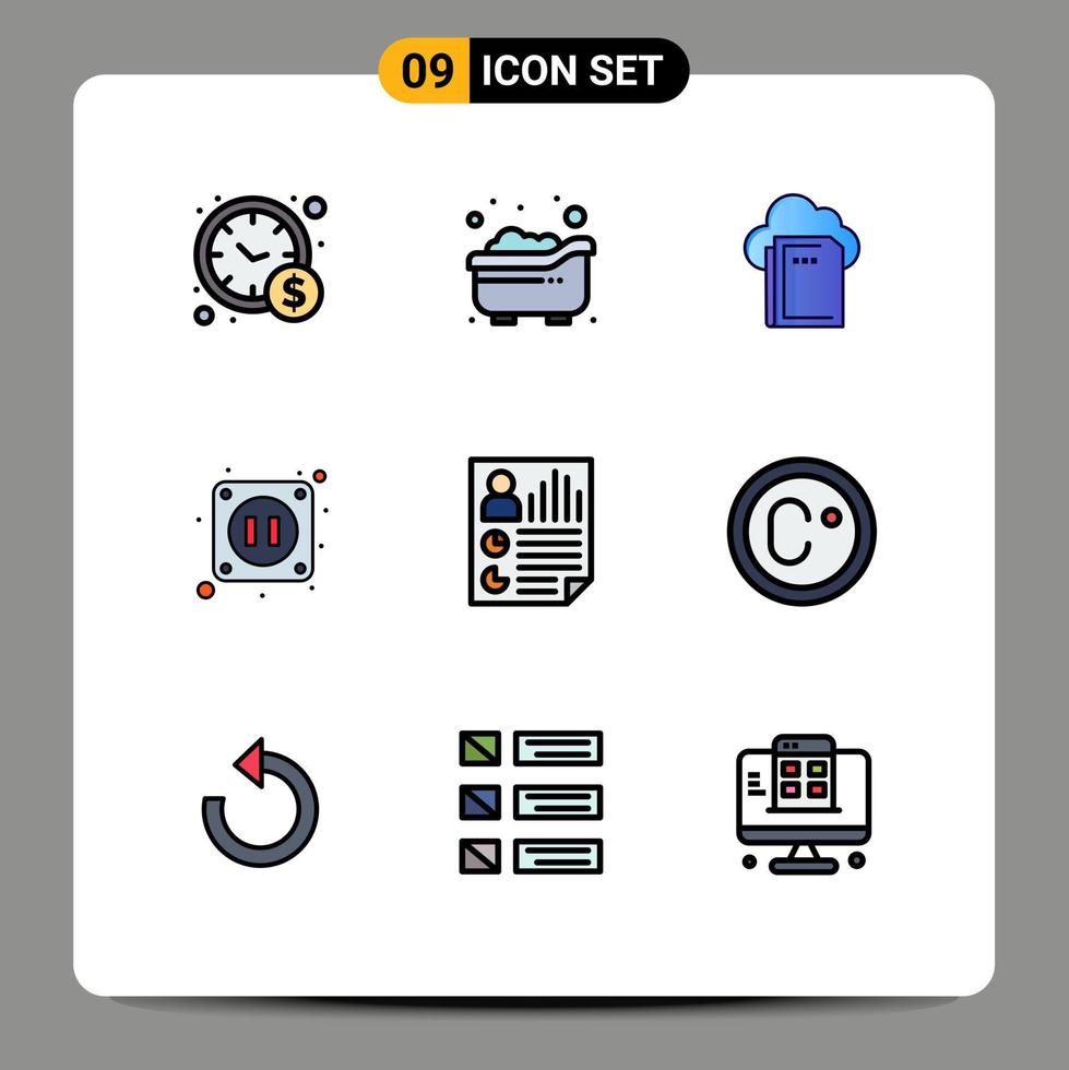 Universal Icon Symbols Group of 9 Modern Filledline Flat Colors of report document file data electricity Editable Vector Design Elements